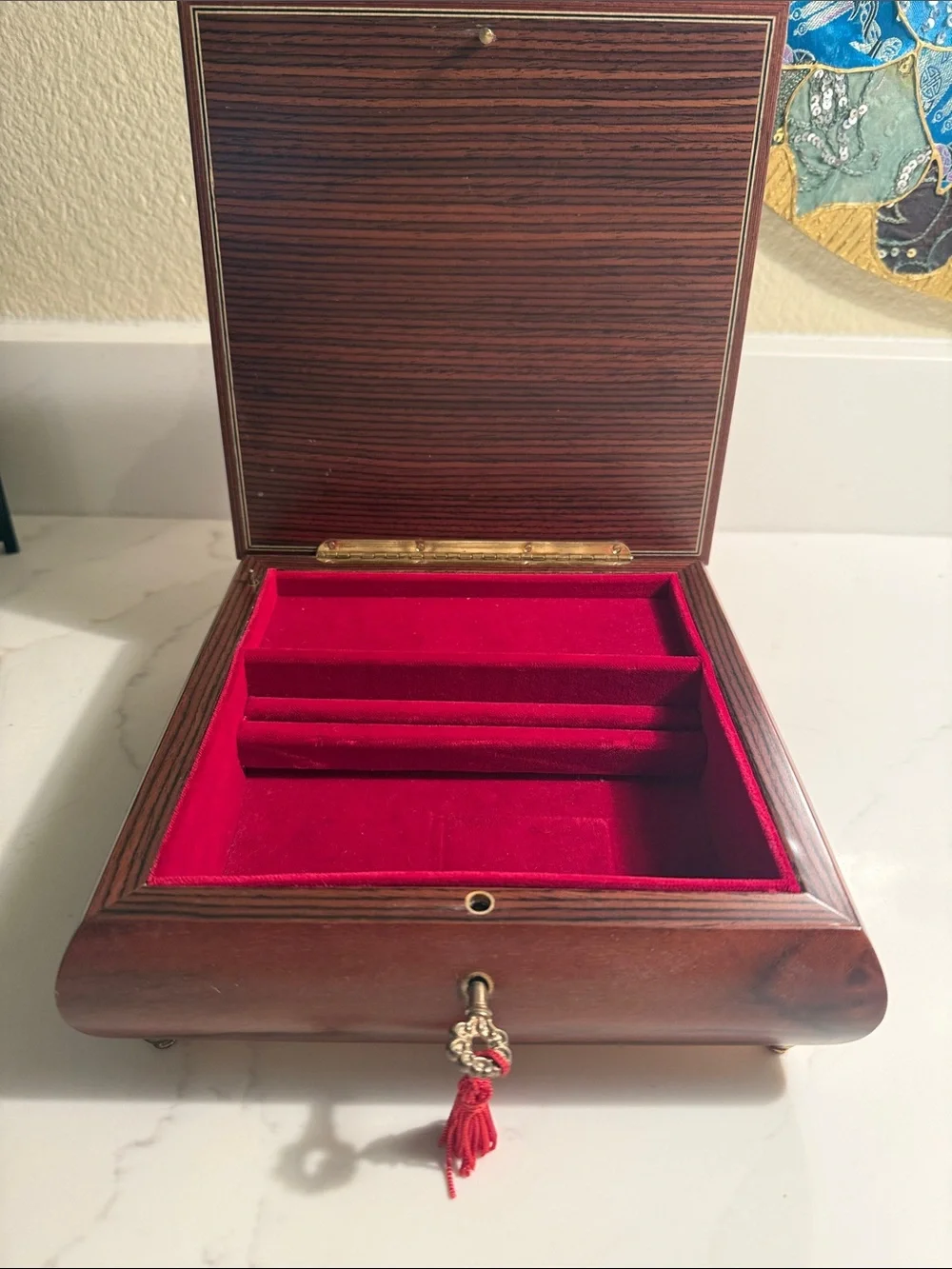 Vintage Italian Wooden Music Box with Floral Inlay